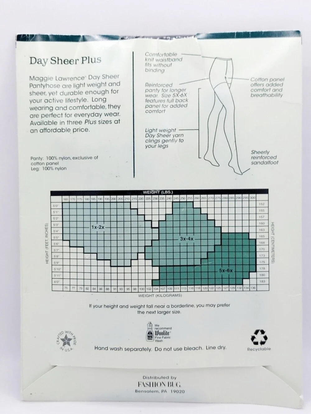 Maggie Lawrence Day Sheer Plus Pantyhose 3X-4X Off Black Sandalfoot NIP